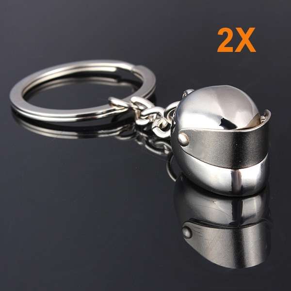 2XCar Motorcycle Helmet Auto Key Chain Ring Keychain Keyring Silver