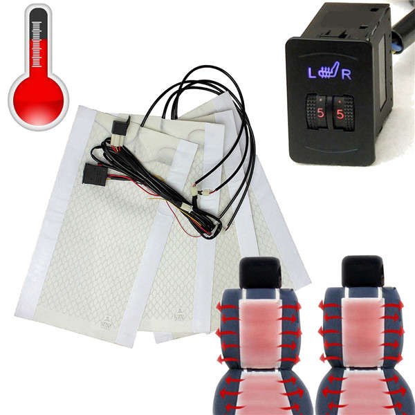 2 Seats Universal Carbon Fiber Heated Seat Heater 12V Pads 2 Dial