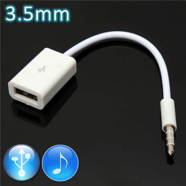 Car MP3 AUX 3.5mm Male Audio Plug to Female USB 2.0 Converter Cable