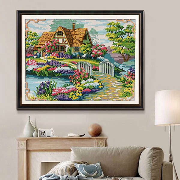 DIY Needlework Countryside Flower Cross Stitch Kits Embroidery Print