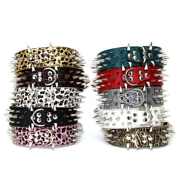 M Spiked Studded Leather Pet Bulldog Dog Mastiff Heavy Collar