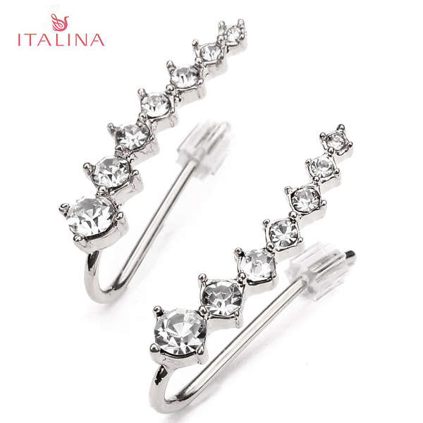 Italina Rhinestone Crystal Ear Cuff Earrings 18K Rose Gold Plated