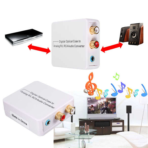 Digital Optical Coaxial Toslink Signal To Analog RCA Audio Converter Adapter DVD White