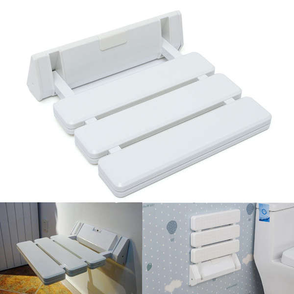Wall Mounted White Folding Shower Seat Foldable Stool For Bathroom