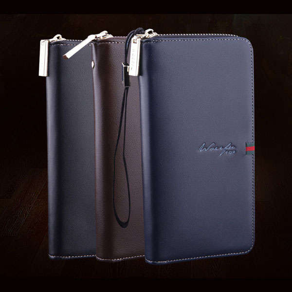 WOERFU Brand PU Leather Cowhide Men Wallet Purse Card Cellphone Holder