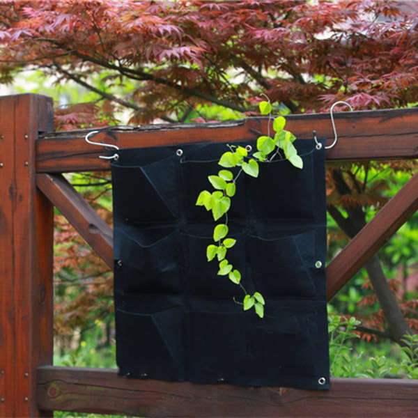 9 Pockets Wall-mounted Felt Planter Bags Indoor Outdoor Plant Grow Bag
