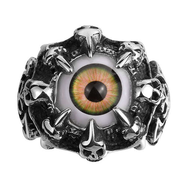 Vintage Punk Stainless Steel Skull Claw Evil Eye Ring For Men