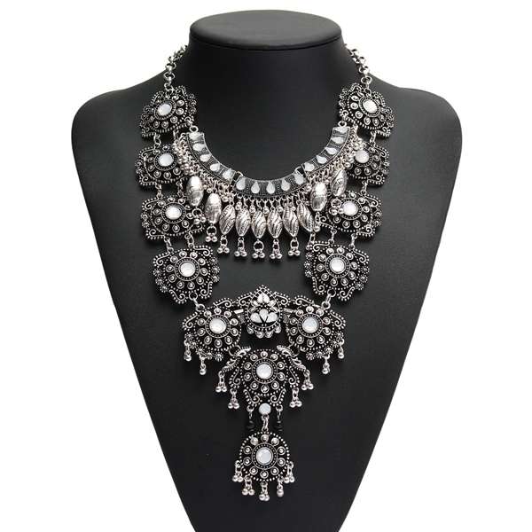 Vintage Silver Long Boho Bib Statement Turkish Jewelry Choker Necklace