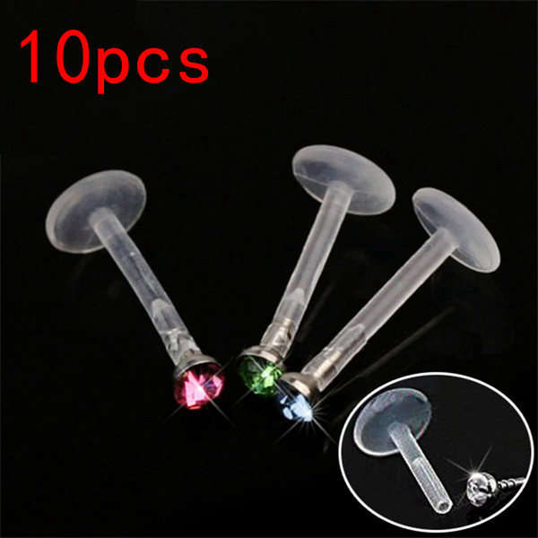 10Pcs Mixed Color Acrylic Crystal Labret Lip Ring Stud Body Piercing Jewelry