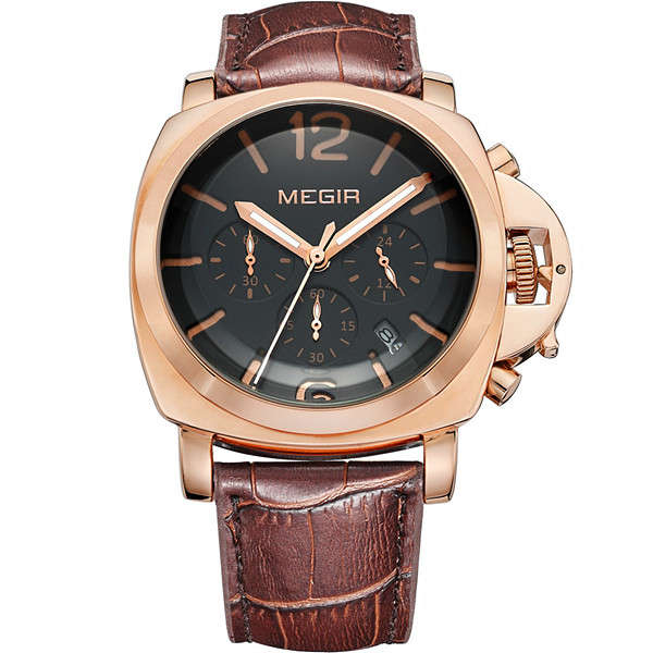 MEGIR 3106G Chronograph 6 Hands 24 Hours Leather Quartz Watch