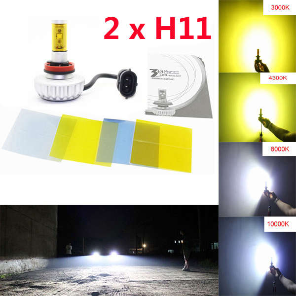 2 x H11 2000LM 20W Car Canbus DIY Color LED Fog Headlight Plug and Play