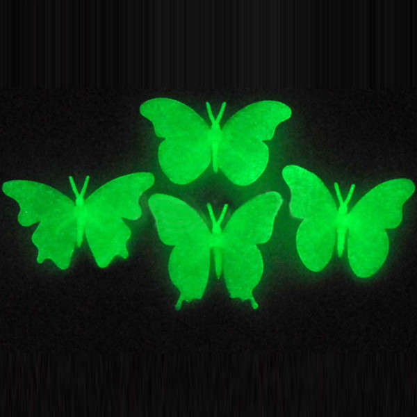 Set 4 Fluorescent Glow In Dark Butterfly Plastic Wall Sticker