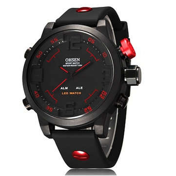 OHSEN AD2820 Big Dial Waterproof Silicone Quartz Sport Watch