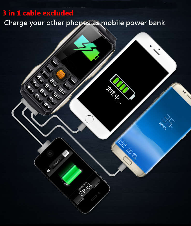 GOFLY S7000 2.0 Inch 3800mAh OTG Flashlight FM MP3 Power Bank Dual SIM Outdooors Mini Feature Phone