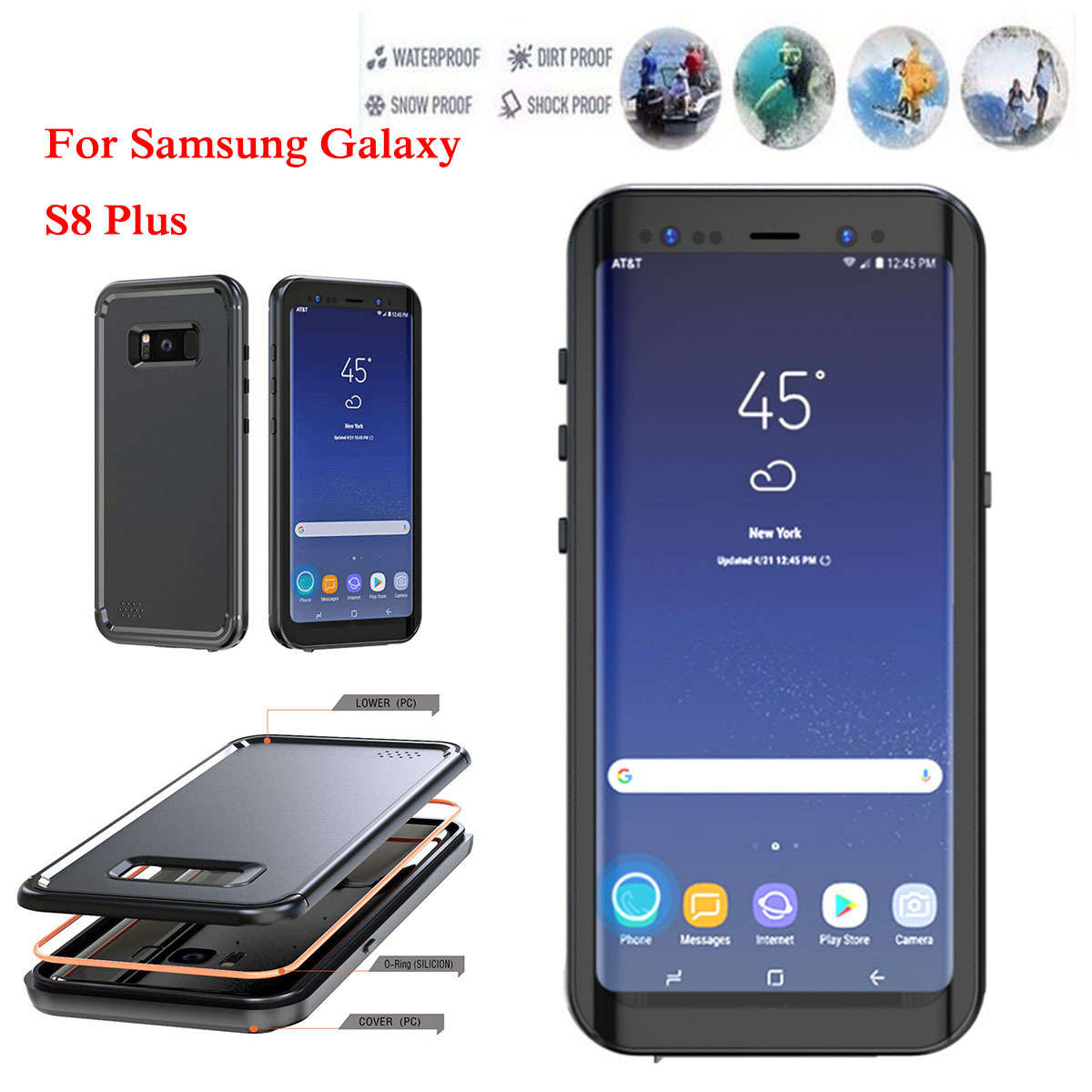 Swimming Waterproof Snowproof Hard PC Case for Samsung Galaxy S8 Plus - 0.09kg
