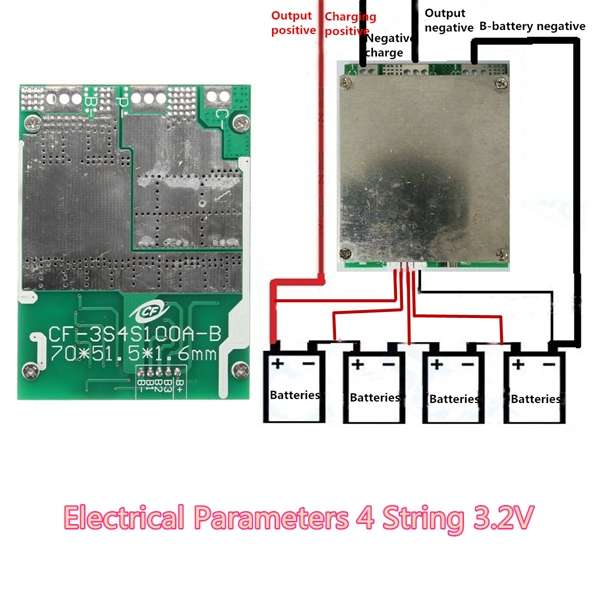4S 100A 12V LiFePo4 18650 Battery Cell BMS Protection Board + Balance With Cable - 0.05kg