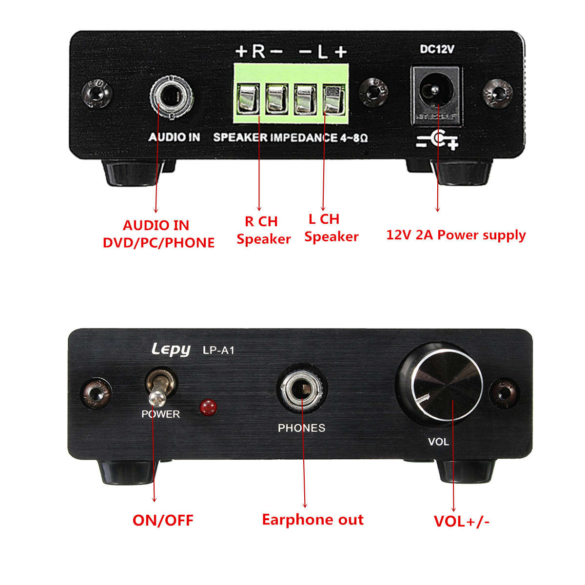 LEPY LP-A1 Hi-Fi Stereo Audio Headphone Amplifier 2 Channel output Class D Power Amp - 0.15kg