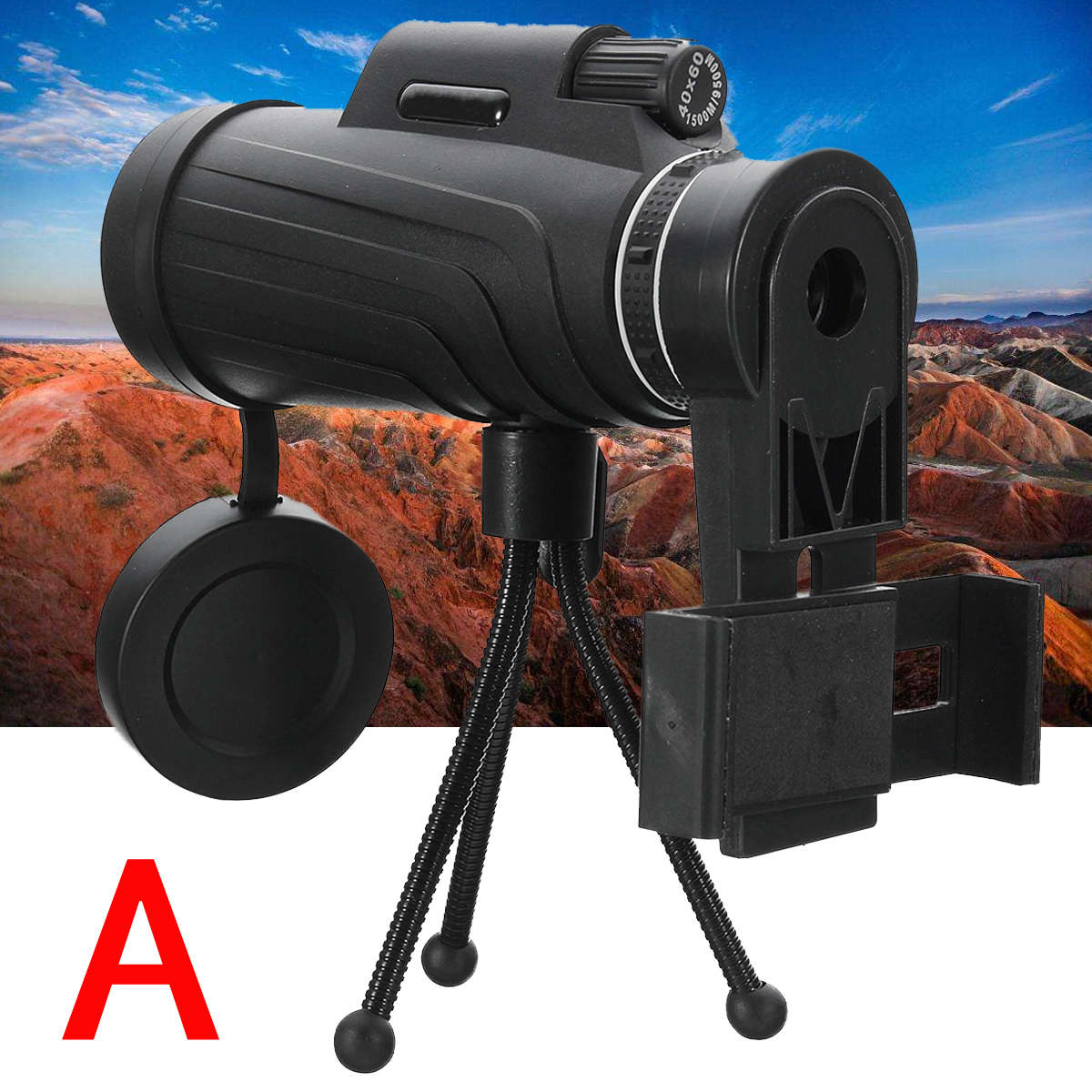 PANDA 40X60 HD Zoom Lens Camping Travel Waterproof Monocular Telescope+Tripod+Clip for Cell Phone -