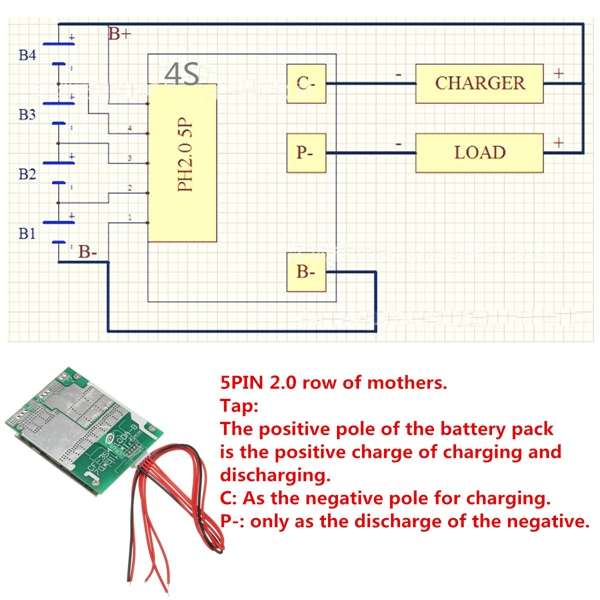 4S 100A 12V LiFePo4 18650 Battery Cell BMS Protection Board + Balance With Cable - 0.05kg