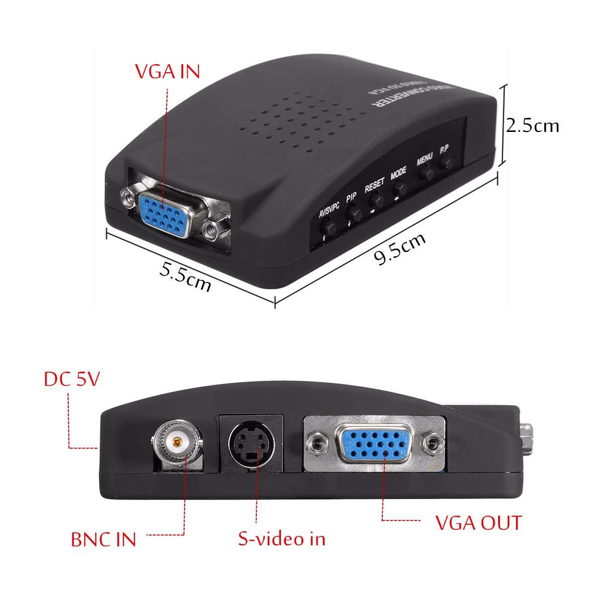 BNC S Video VGA to Laptop Computer PC VGA Monitor Converter Adapter Box 1080P - 0.21kg