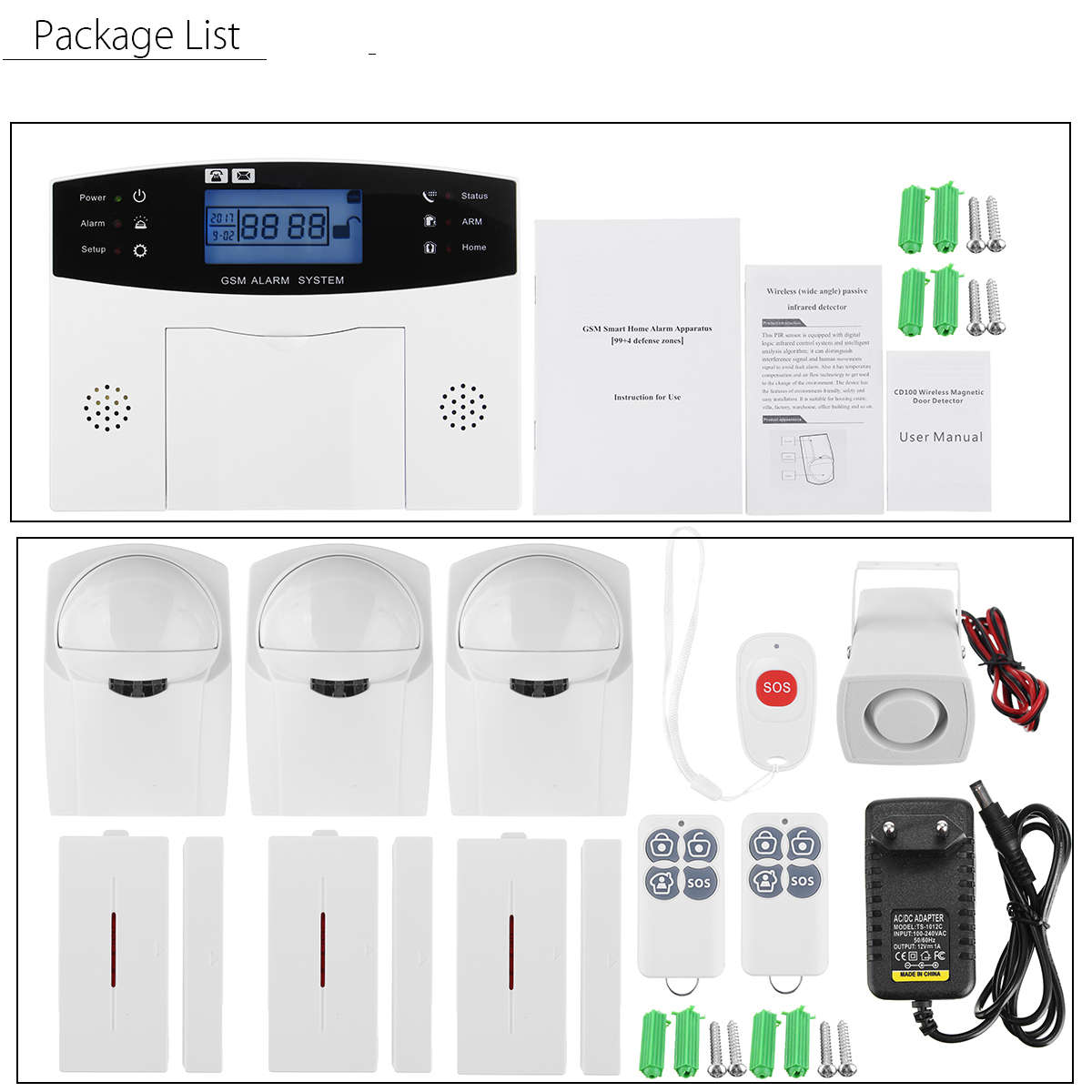 LCD Wireless GSM Home Burglar Alarm System Motion / Door Window Sensor Security - 0.87kg