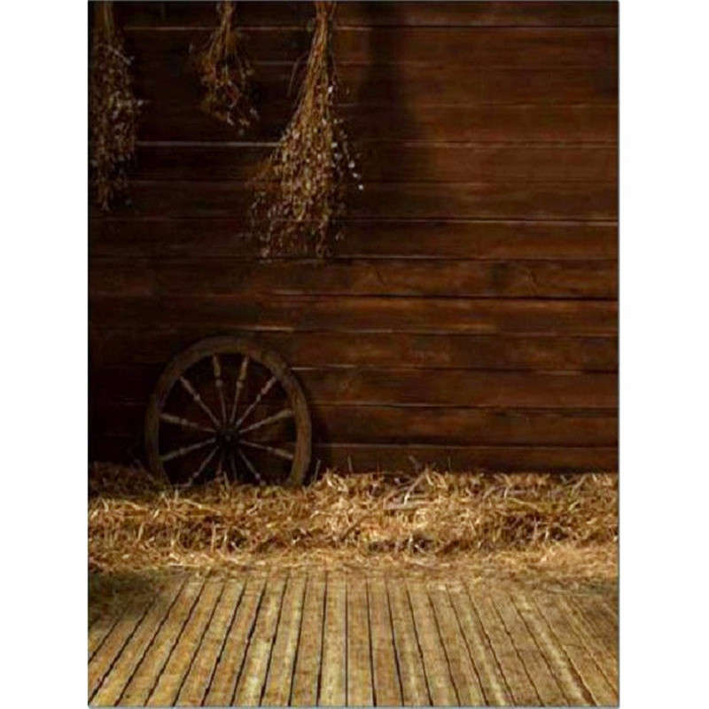 3x5FT Vinyl Photography Backgrounds Wooden Wall Wheel Straw Backdrops Photo Prop - 0.15kg