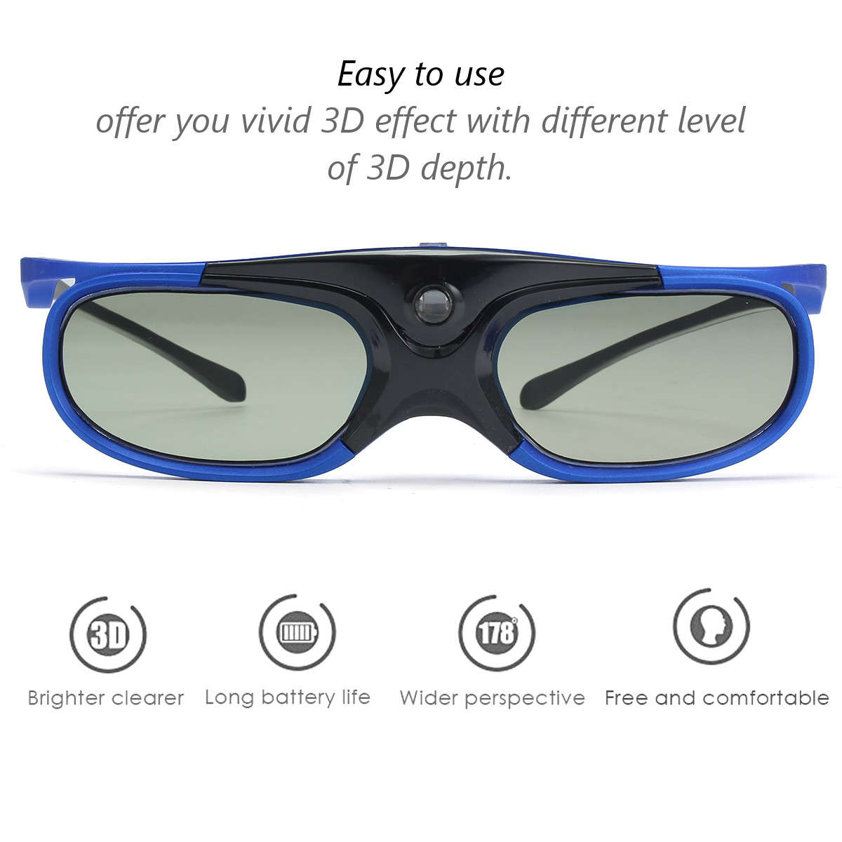 DLP-Link 3D Projector Active Shutter Glasses Rechargeable Battery Powered - 0.08kg