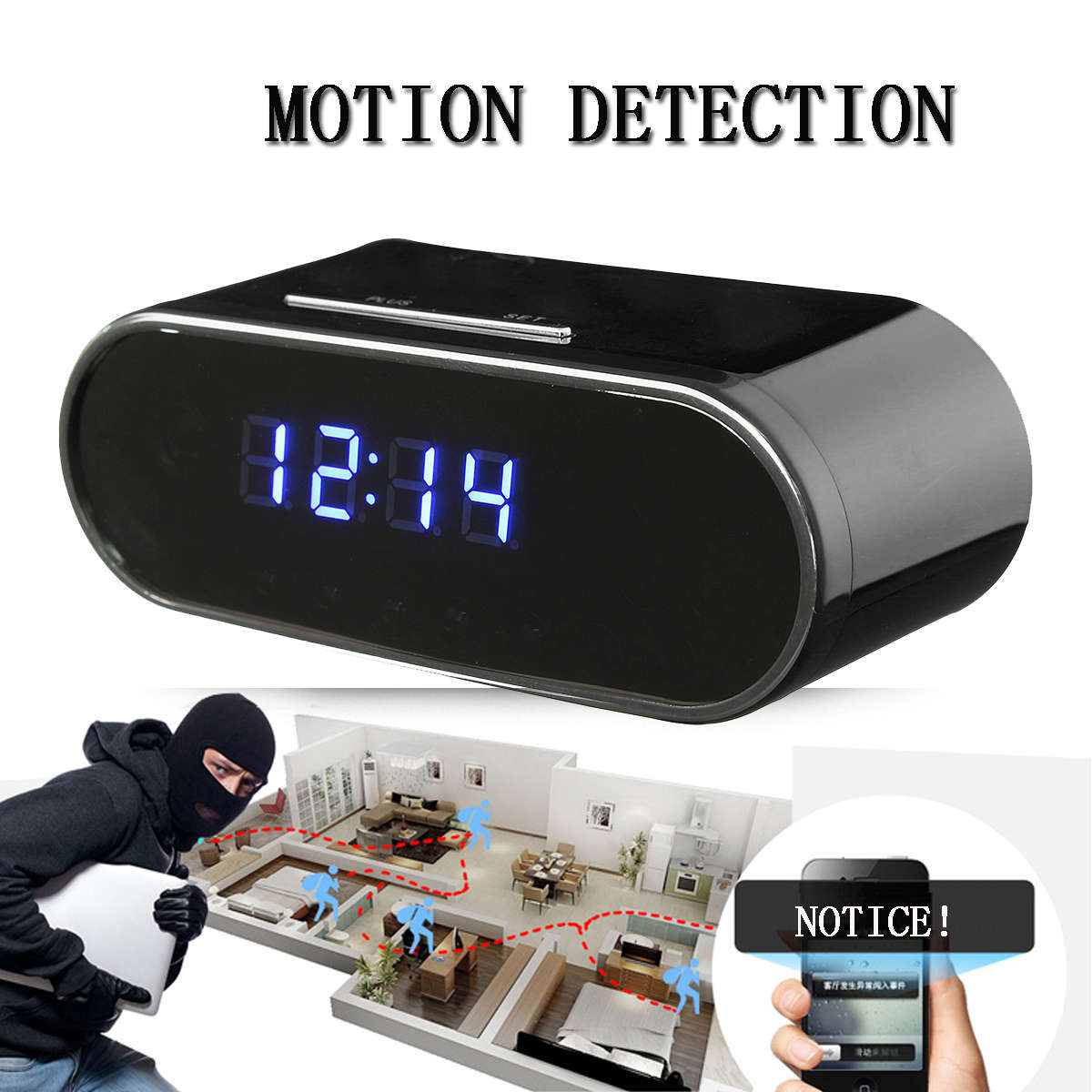 Z10 1080P HD WIFI Wireless Hidden Camera Night Vision Alarm IP Camcorder Clock - 0.27kg