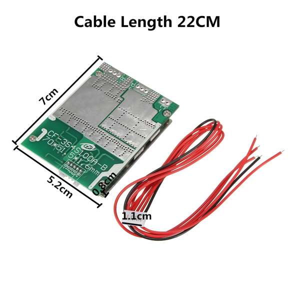 4S 100A 12V LiFePo4 18650 Battery Cell BMS Protection Board + Balance With Cable - 0.05kg