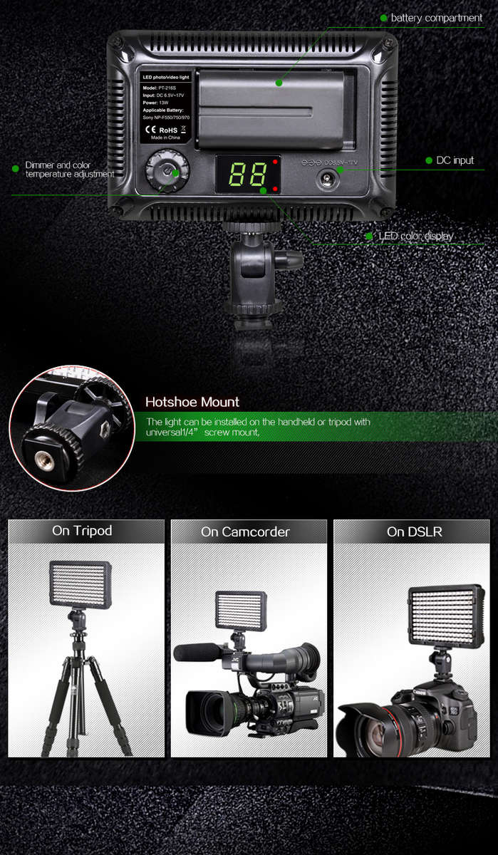 TOLIFO PT-176S LED Camera Video Light Bi-color Temperature Adjustable Photography for DSLR Camera -