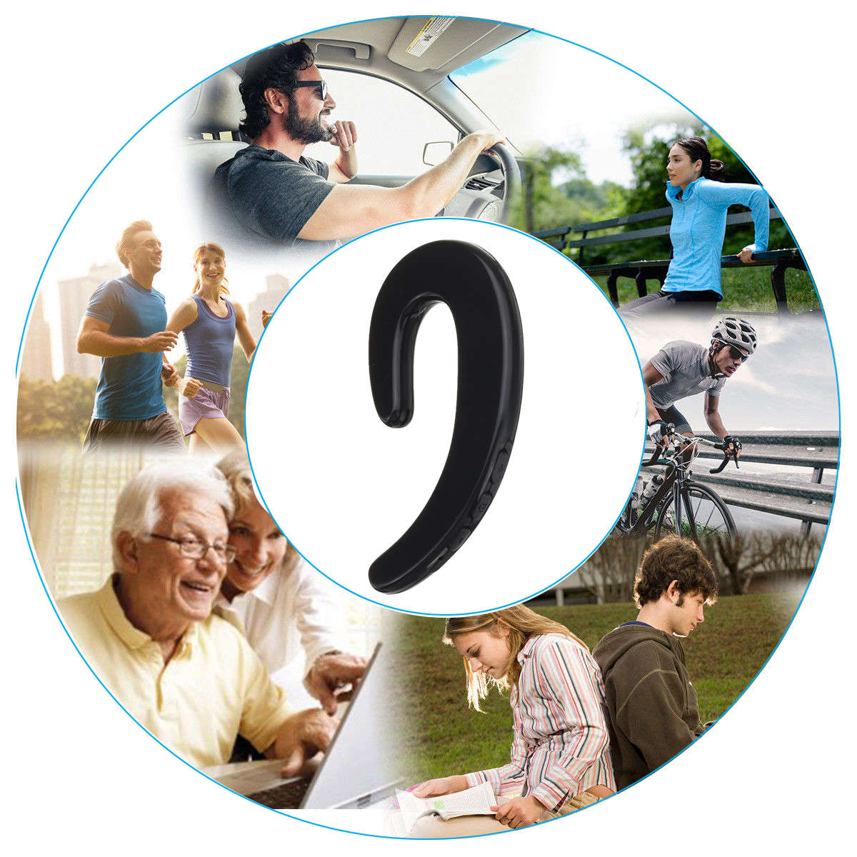 Portable Bone Conduction Earhook Sports Wireless Bluetooth Earphone Headphone Headset with Mic -