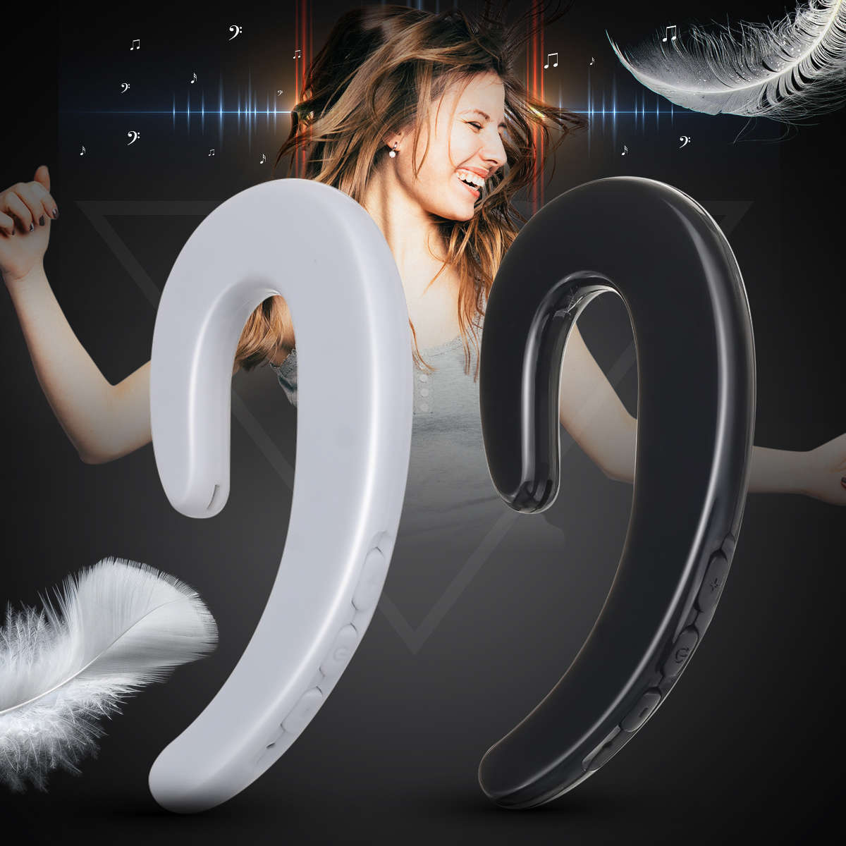 Portable Bone Conduction Earhook Sports Wireless Bluetooth Earphone Headphone Headset with Mic -