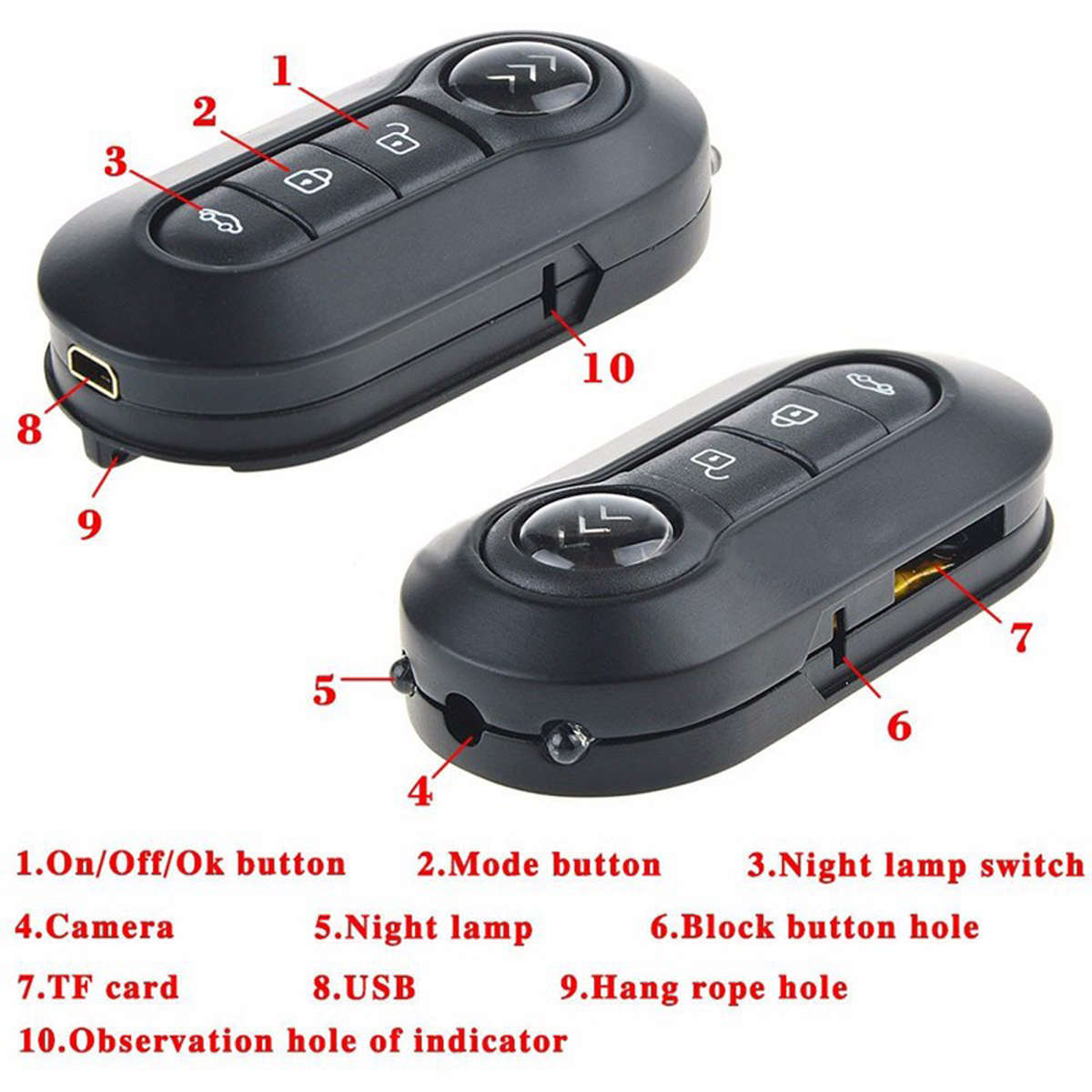 HD 1080P Hidden Camera Car Key Chain Mini DV IR LED Camcorder Night Vision DVR Camera - 0.17kg