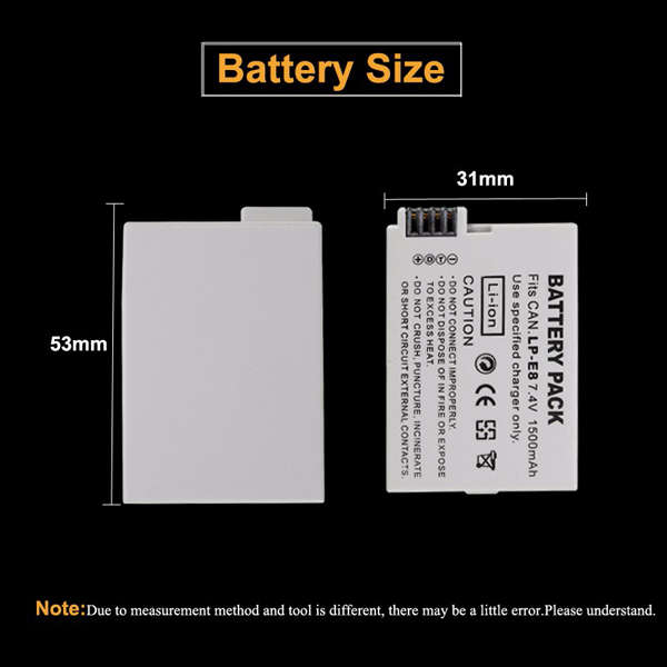 LP-E8 7.4V 1500mAh Rechargeable Camera Battery Pack for Canon 550D 600D 650D 700D - 0.05kg