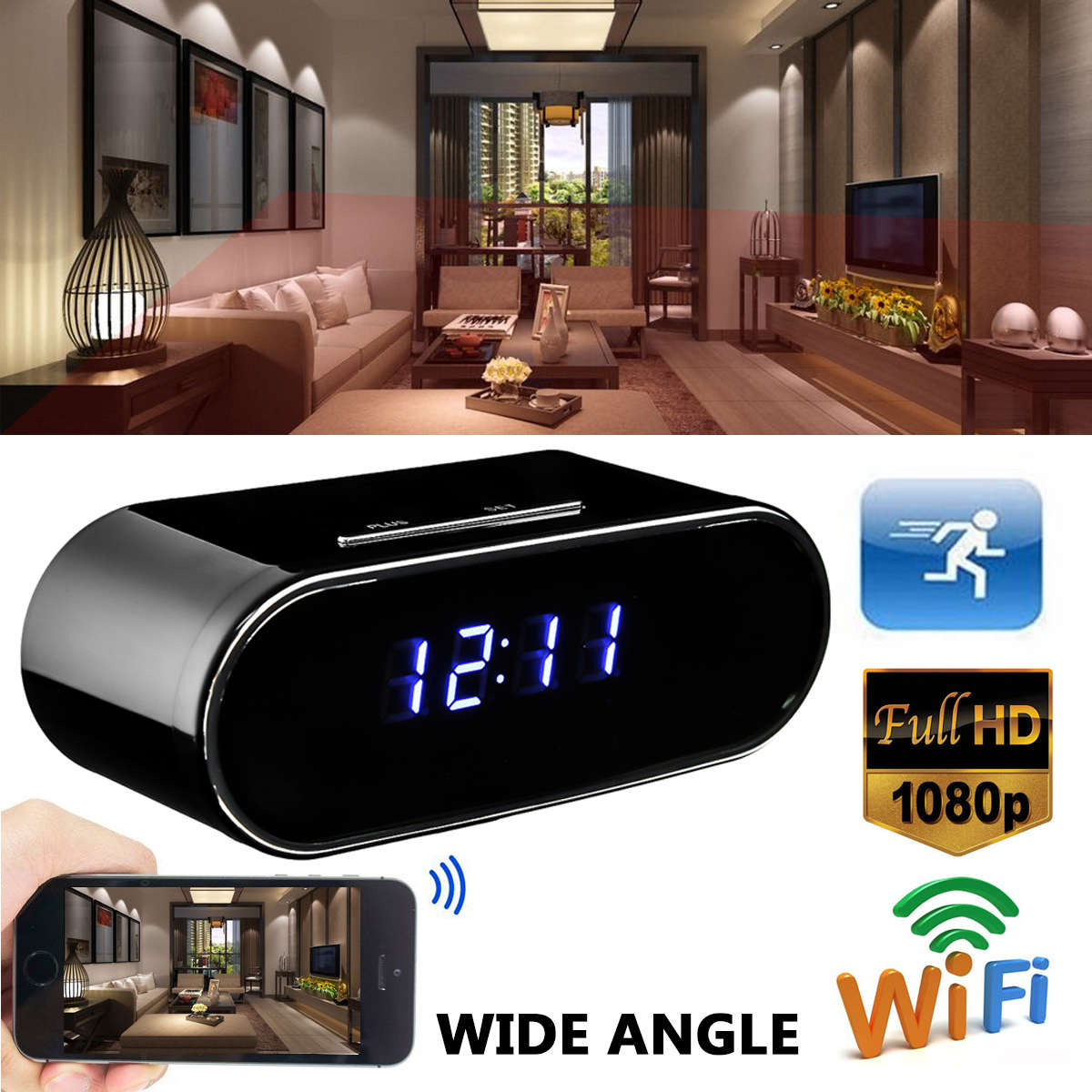 Z10 1080P HD WIFI Wireless Hidden Camera Night Vision Alarm IP Camcorder Clock - 0.27kg