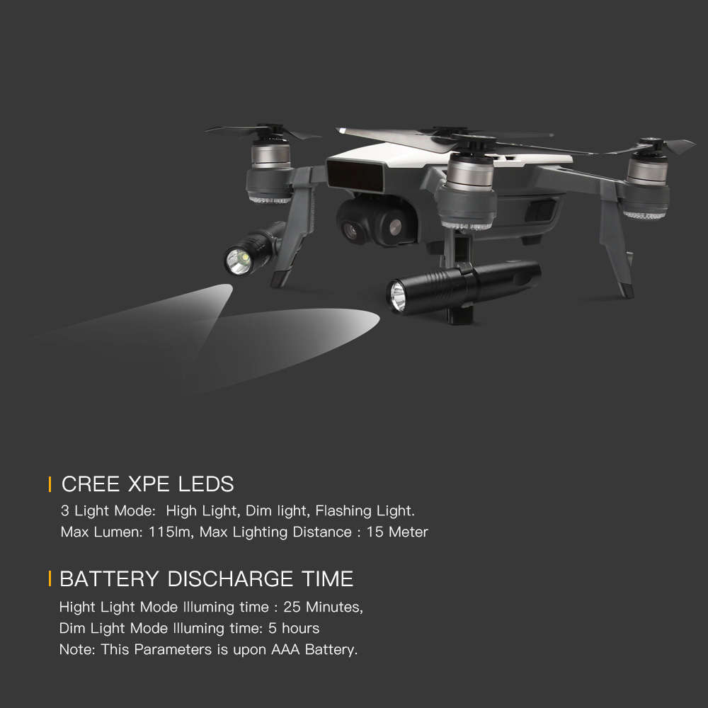 Rcgeek Extended Damping Landing Skids Landing Gear LED Headlamp Light Set For DJI Spark - 0.02kg