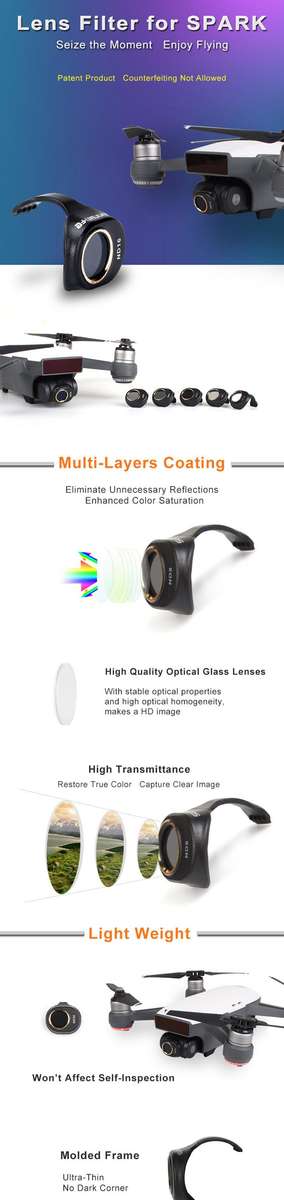 Sunnylife Camera Lens Filter CPL MCUV ND8 ND16 ND32 Not Affect Gimbal Self-inspection For DJI Spark