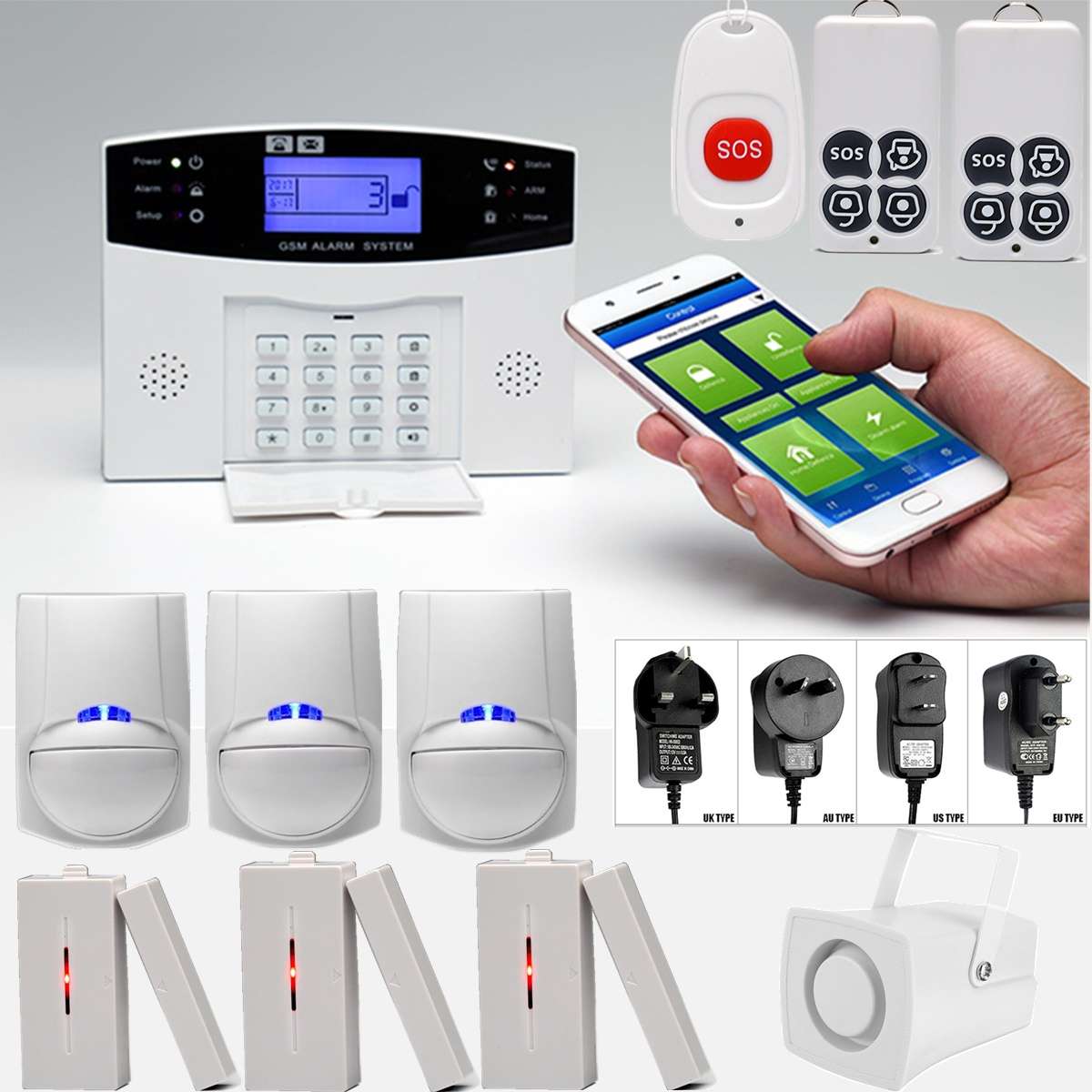 LCD Wireless GSM Home Burglar Alarm System Motion / Door Window Sensor Security - 0.87kg
