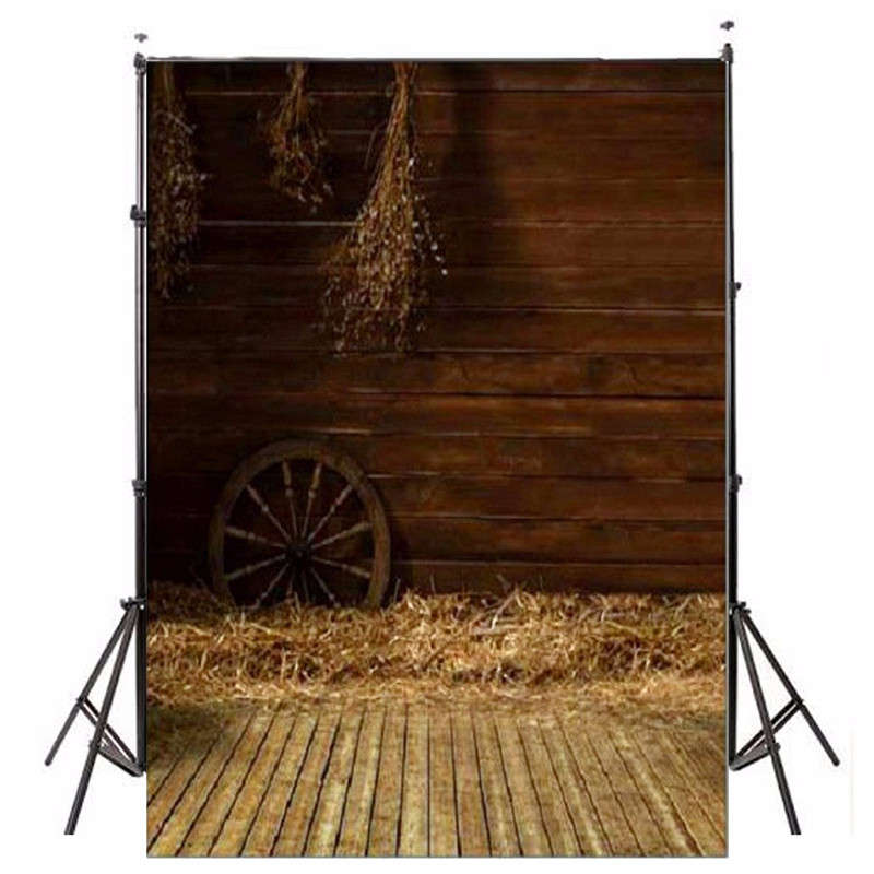 3x5FT Vinyl Photography Backgrounds Wooden Wall Wheel Straw Backdrops Photo Prop - 0.15kg