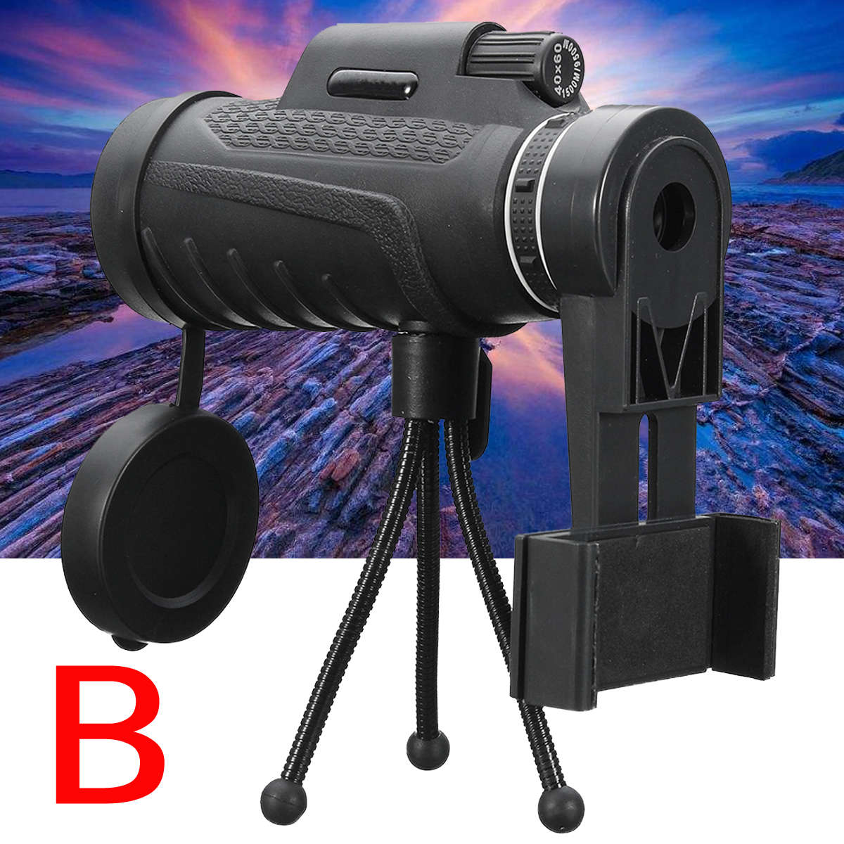 PANDA 40X60 HD Zoom Lens Camping Travel Waterproof Monocular Telescope+Tripod+Clip for Cell Phone -