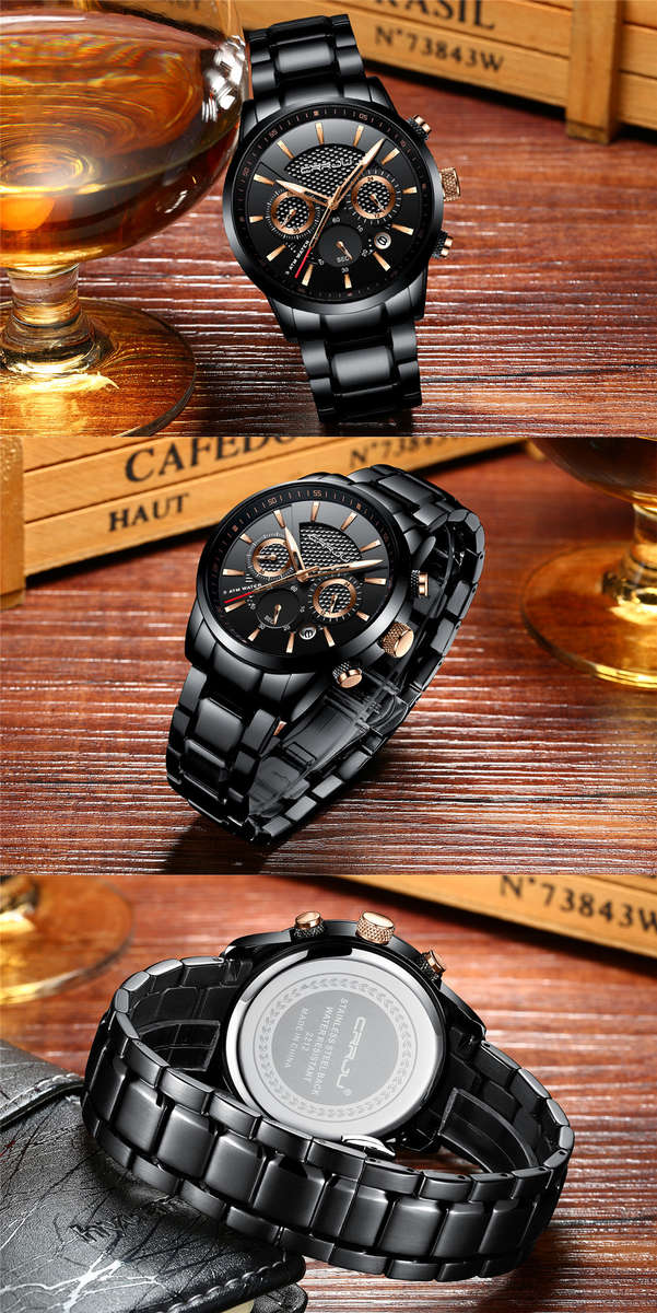 CRRJU 2212 Waterproof Calendar Men Watches Fashionable Stainless Steel Strap Quartz Watch - 0.15kg