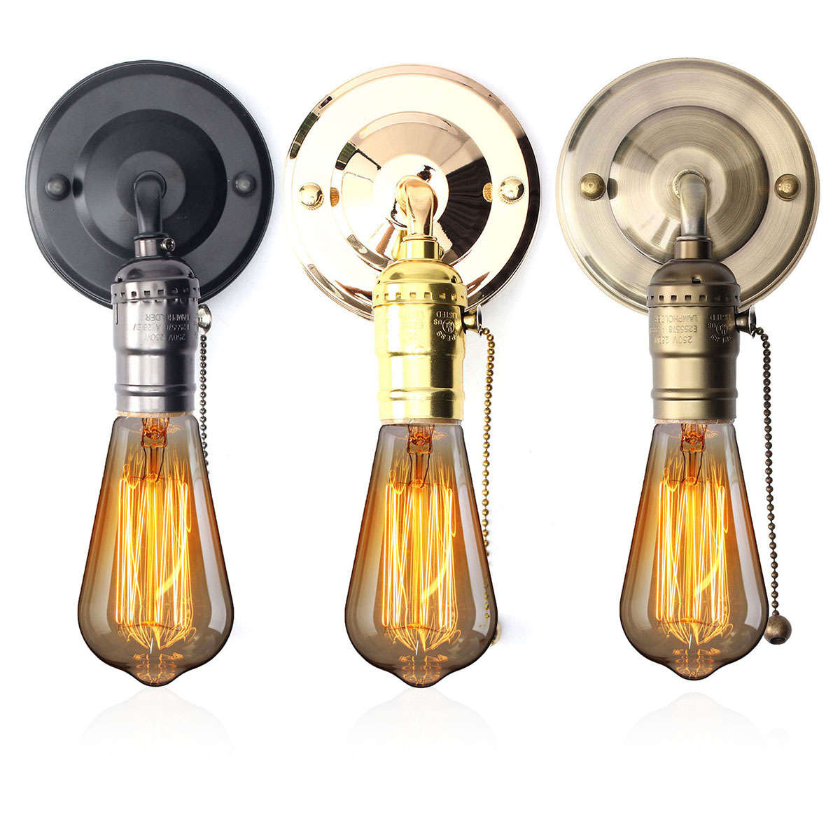 E27 Antique Vintage Wall Light Chain Design Sconce Lamp Bulb Socket Holder Fixture - 0.12kg