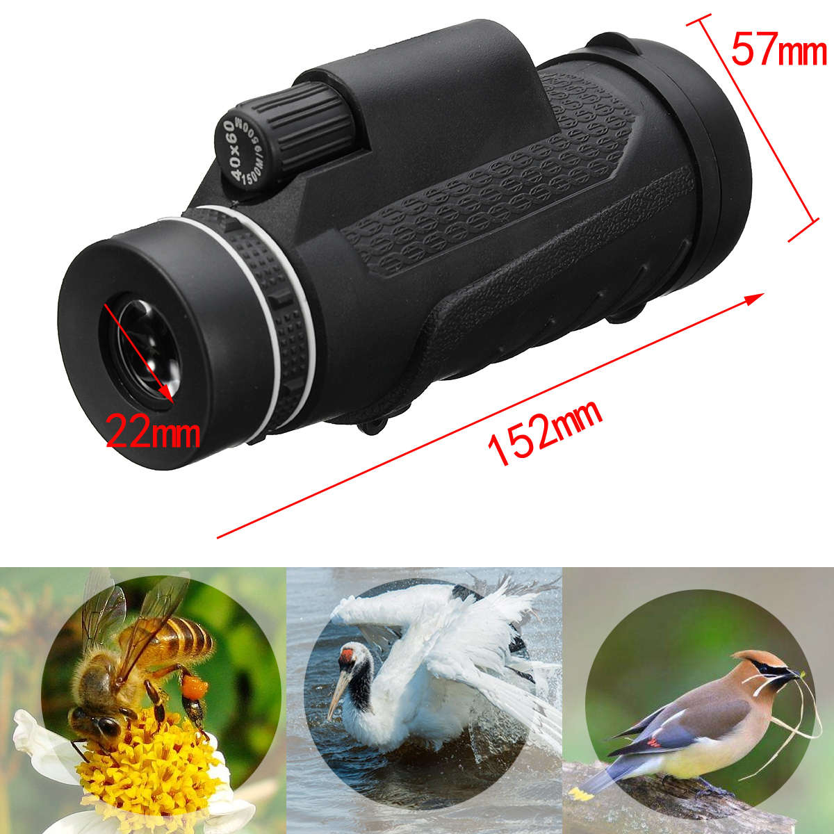 PANDA 40X60 HD Zoom Lens Camping Travel Waterproof Monocular Telescope+Tripod+Clip for Cell Phone -