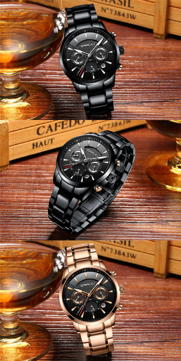 CRRJU 2212 Waterproof Calendar Men Watches Fashionable Stainless Steel Strap Quartz Watch - 0.15kg