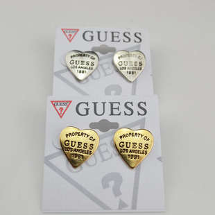 "GUESS" - Earrings *STUNNING* Stud Heart "GUESS" Logo in SILVER/GOLD