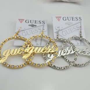 **IN STOCK** - "GUESS"  Gorgeous Lage Crystal Hoop earrings!!!  GOLD/SILVER