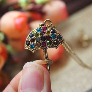 Hot Nice Fashion Retro Style Colorful Rhinestone Rainbow Umbrellas Pendant Necklace