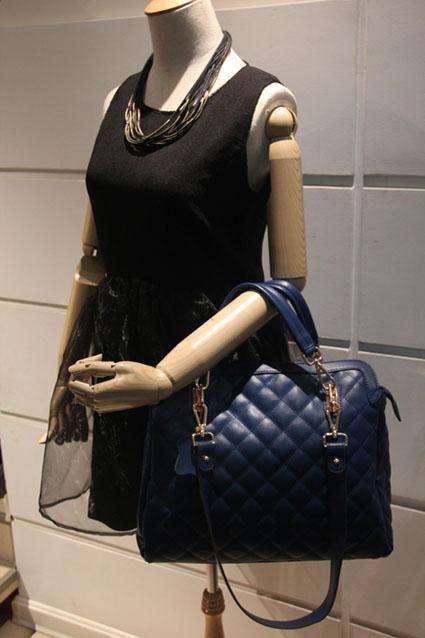 Fashion PU  Leather Handbag, Color: Black and Blue
