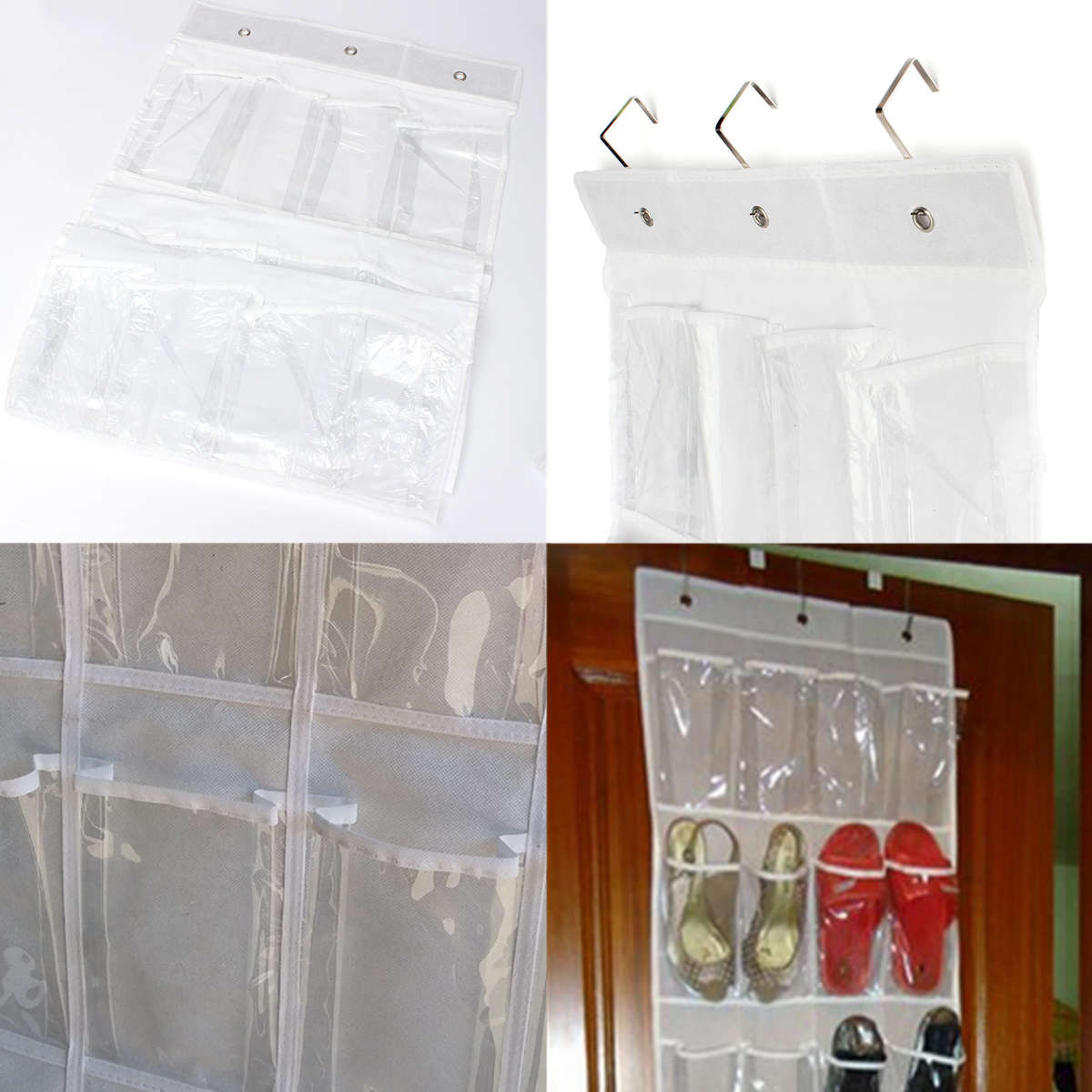 24Pocket Hanging Over Door Stainless Steel Holder Shoes Nonwoven Fabric Organizer Storage Door Wall