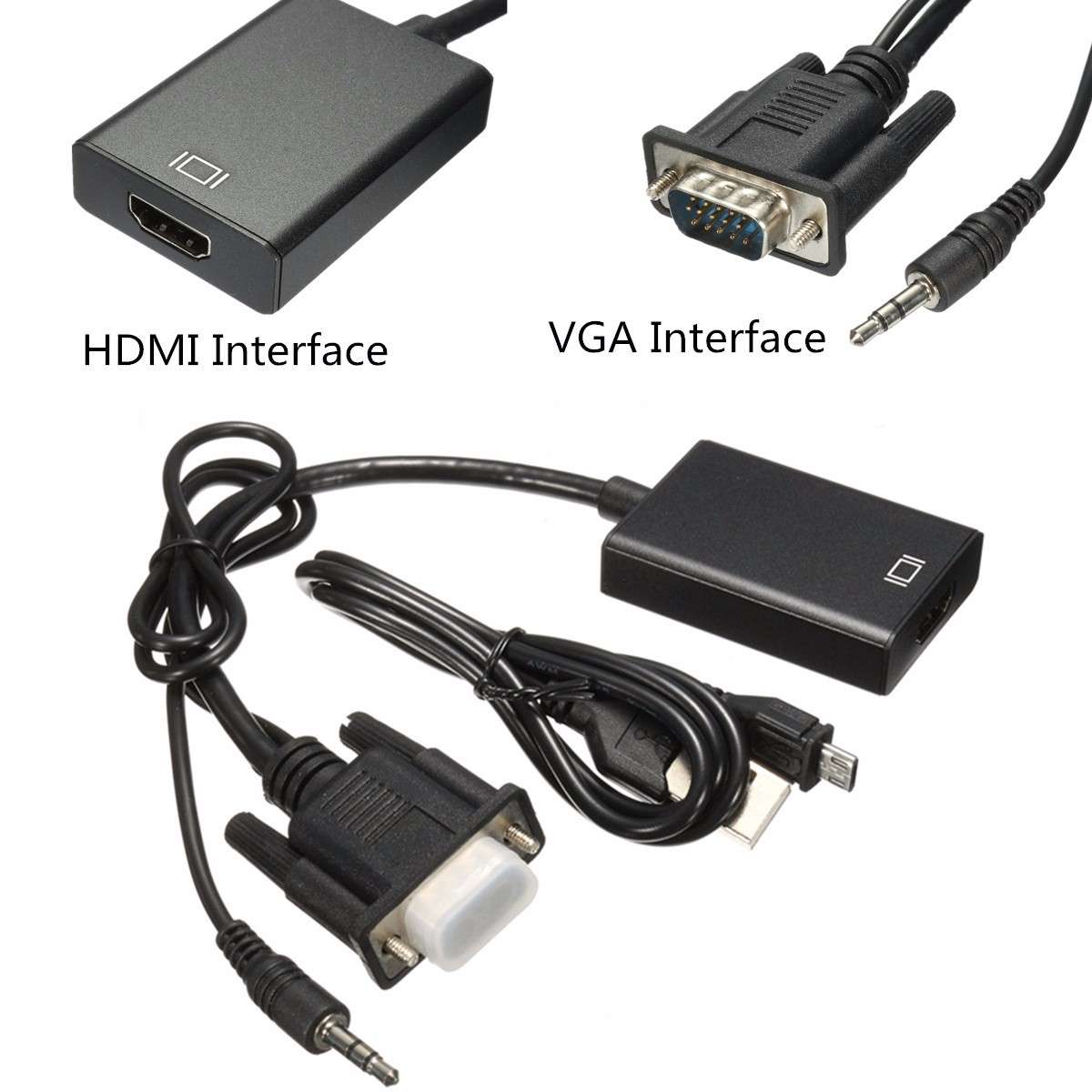 1080P VGA To HDMI HD Converter Adapter USB Audio Video Cable Laptop TV PC DVD